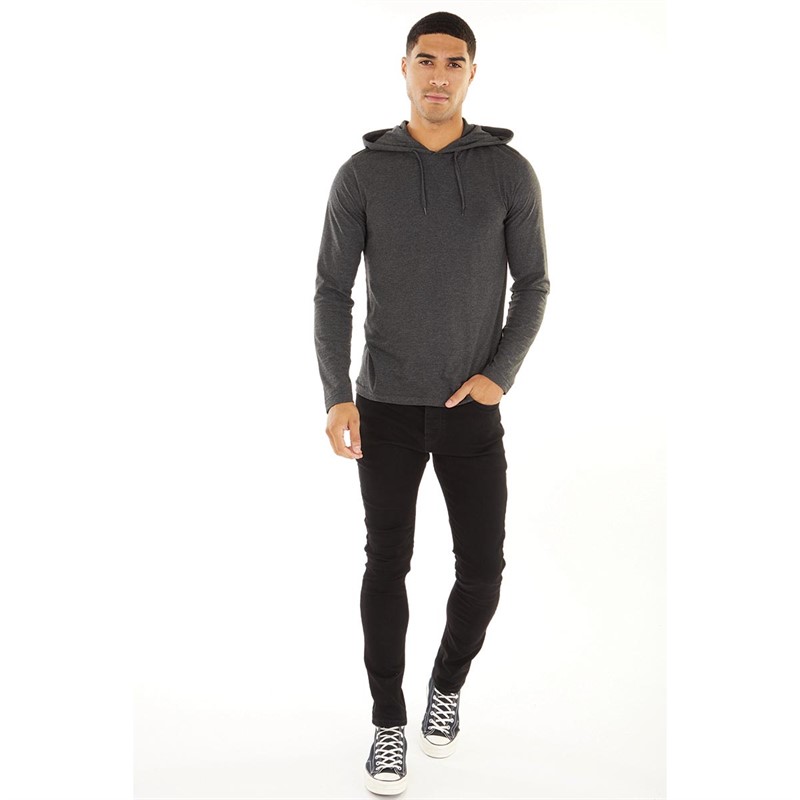 French Connection Mens Crown Hooded Top Charcoal Melange