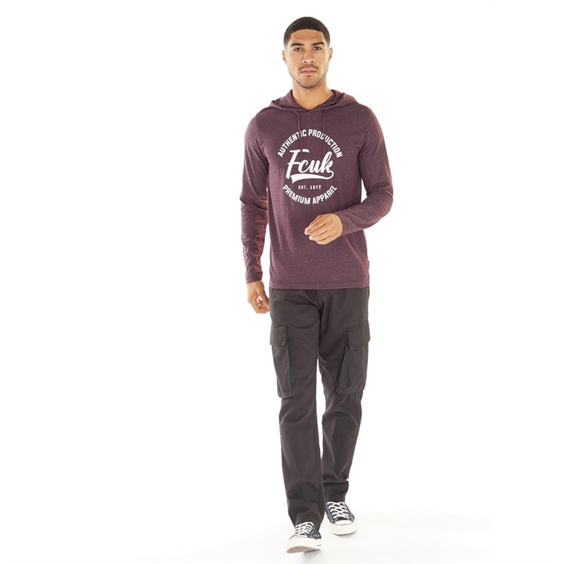 French Connection Mens Authentic Hooded Top Chateaux Melange/White