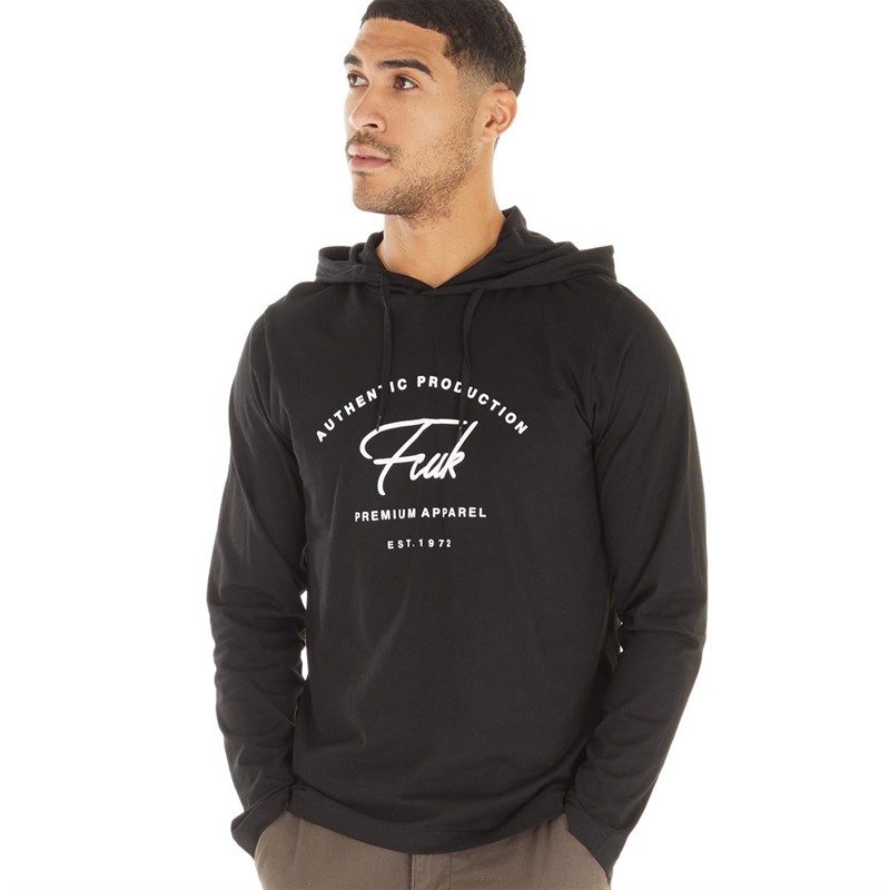 French Connection Mens Established Hooded Top Black/White