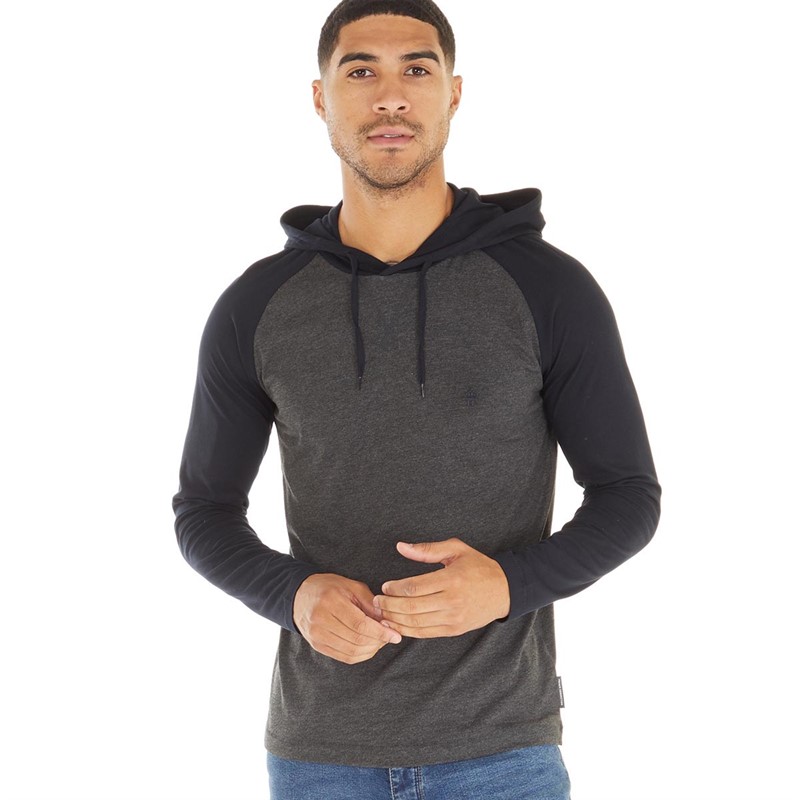 Buy French Connection Mens Raglan Hooded Top Charcoal Melange/Marine