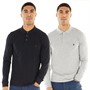 French Connection Mens Two Pack Long Sleeve Polos Marine/Light Grey Melange