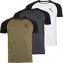 French Connection Mens Three Pack Raglan Script T-Shirts Multi - Charcoal Mel/Black/Khaki/Black/White/Black