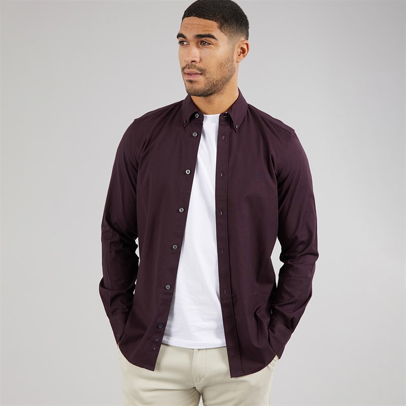French Connection Mens Long Sleeve Oxford Shirt Solid Chateaux/Marine