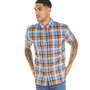 French Connection Mens Checked Short Sleeve Shirt Blue/Orange Multi