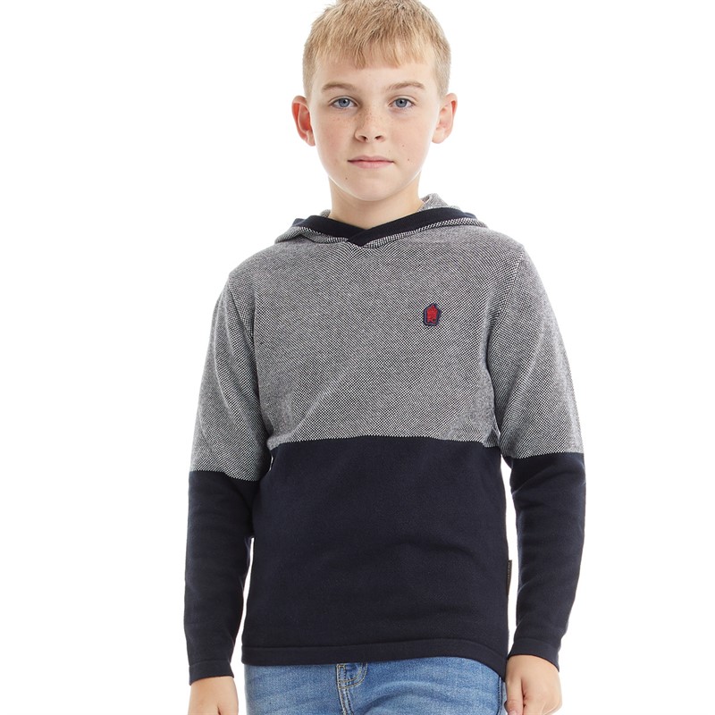 French Connection Boys Textured Hoodie Navy/Grey