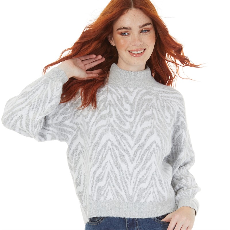 Buy French Connection Womens Animal Crew Jumper Light Grey Melange