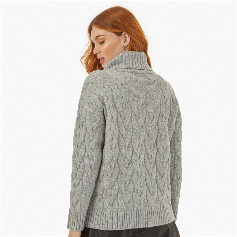 French Connection Womens Cable Roll Jumper Light Grey Melange