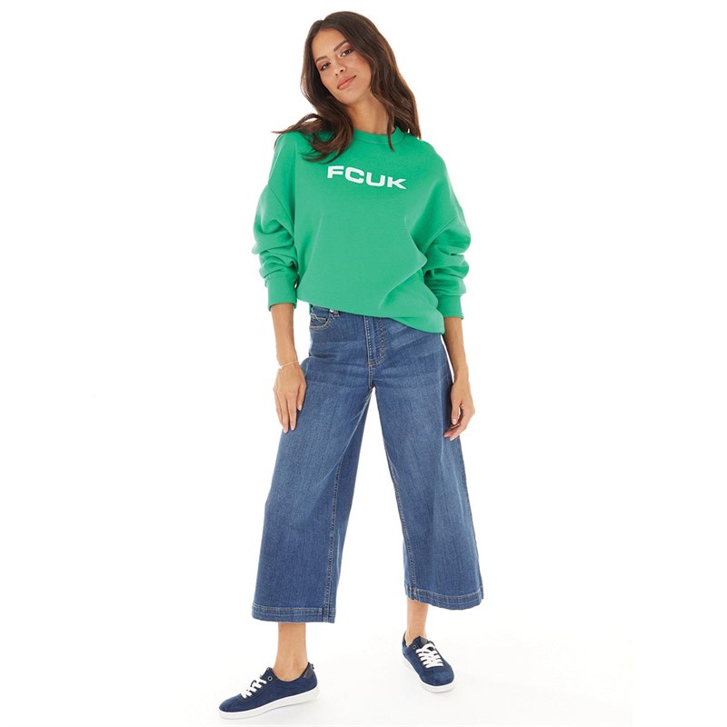 French Connection Womens FCUK Crew Neck Sweatshirt Veridian