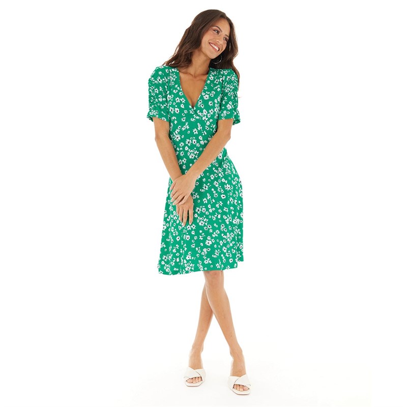 French Connection Womens Vee Flippy Dress Veridian