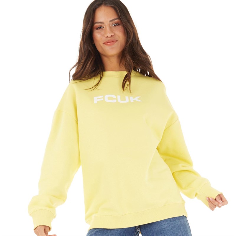 French Connection Womens FCUK Crew Neck Sweatshirt Lemon