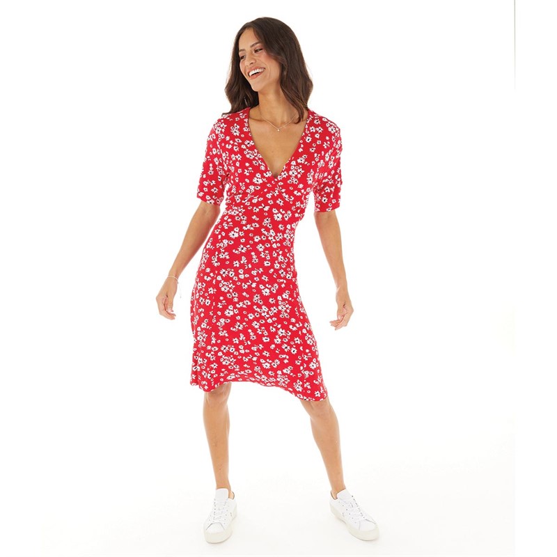 French Connection Womens Vee Flippy Dress Poppy