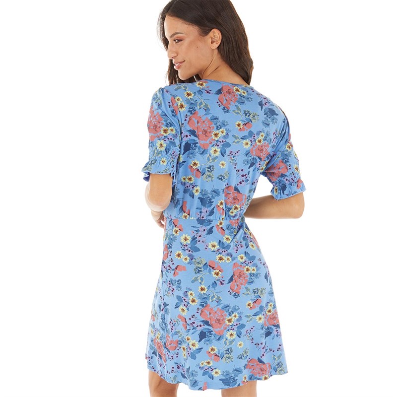 French Connection Womens Vee Button Thru S Dress Tranquil