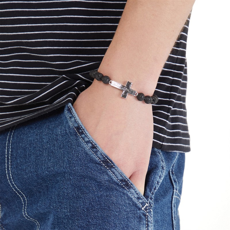 Buy French Connection Mens Lava Cross Bracelet Black Lava