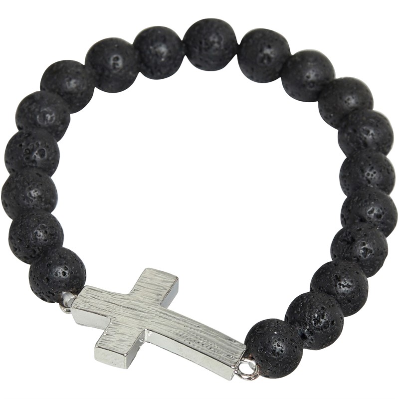 French Connection Mens Lava Cross Bracelet Black Lava