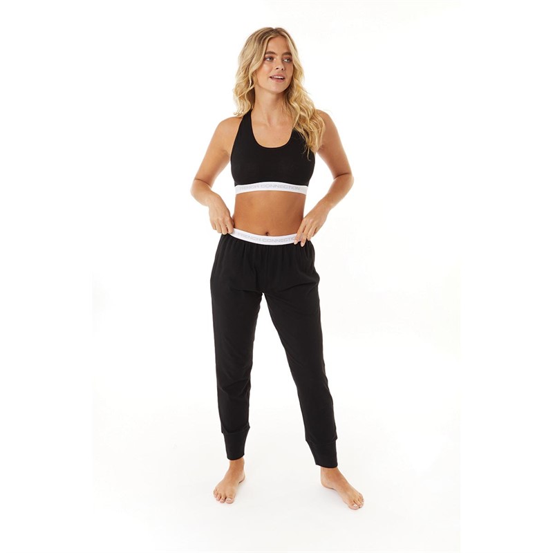 French Connection Womens Jersey Cuff Pyjama Trousers And Crop Top Black/White/Light Grey Marl