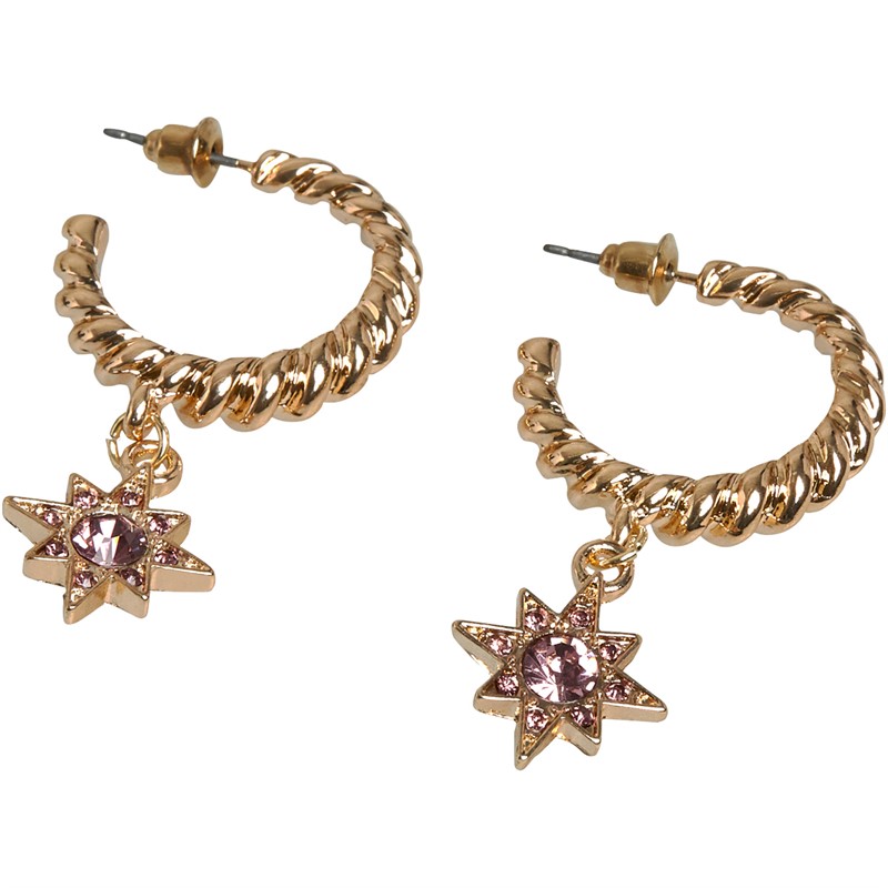 French Connection Womens Star Drop Pin Hoop Earrings Purple/Gold