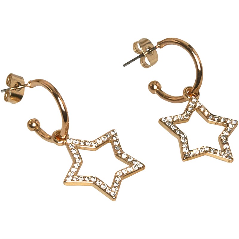 French Connection Womens Glitter Star Hoop Earrings Clear/Gold
