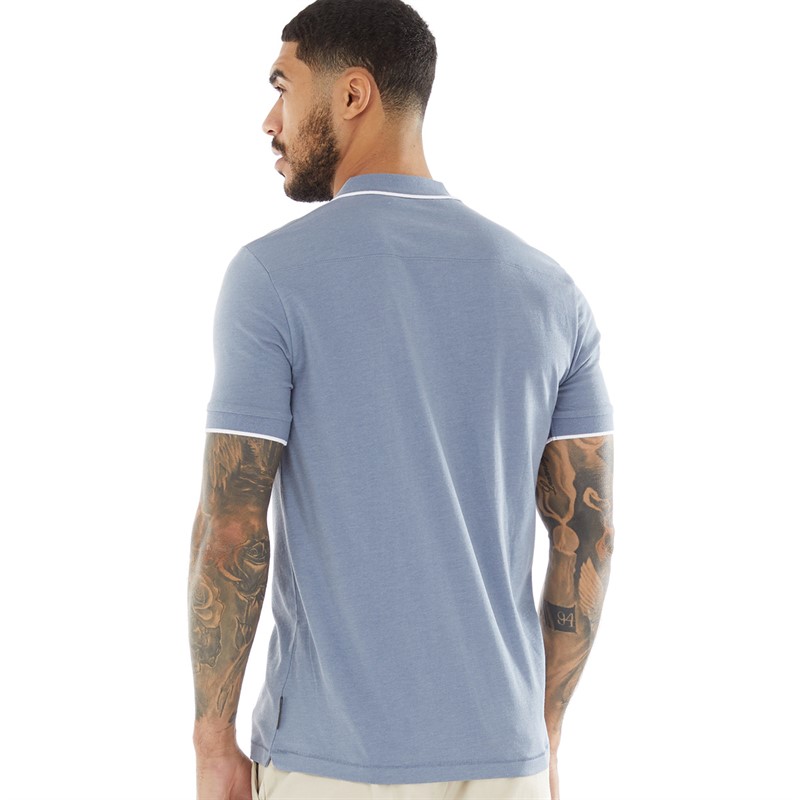 French Connection Mens Jersey Trophy Tipped Polo Light Blue Mel/White