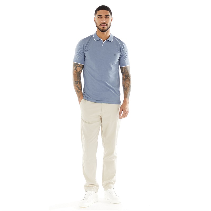 French Connection Mens Jersey Trophy Tipped Polo Light Blue Mel/White