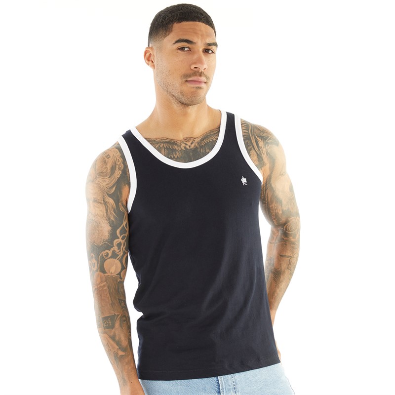 French Connection Mens Ringer Vest Marine/White