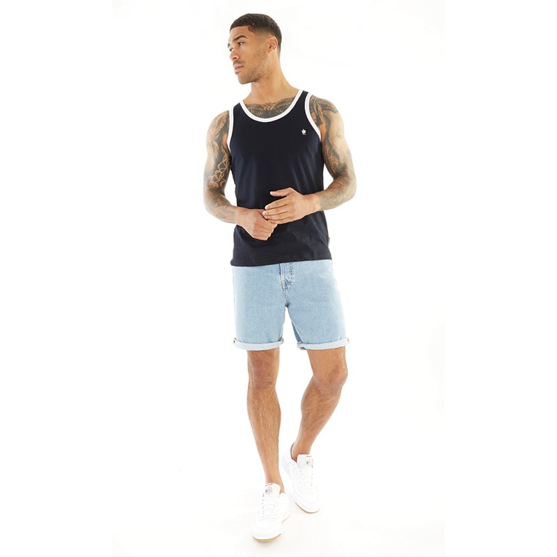 French Connection Mens Ringer Vest Marine/White