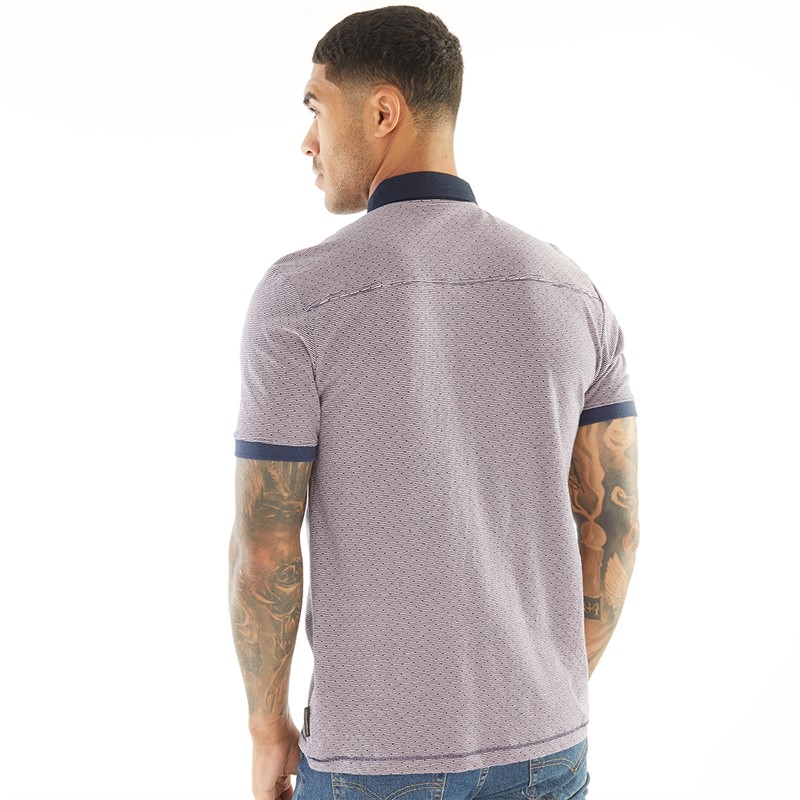 French Connection Mens Stripes Patterned Polo Pink/Marine