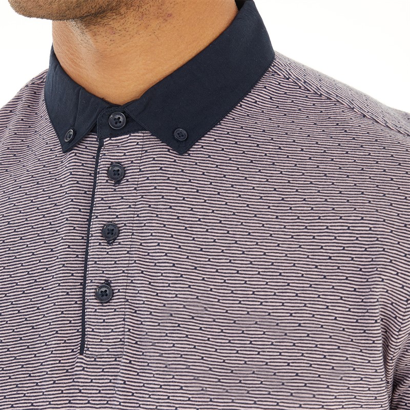 French Connection Mens Stripes Patterned Polo Pink/Marine