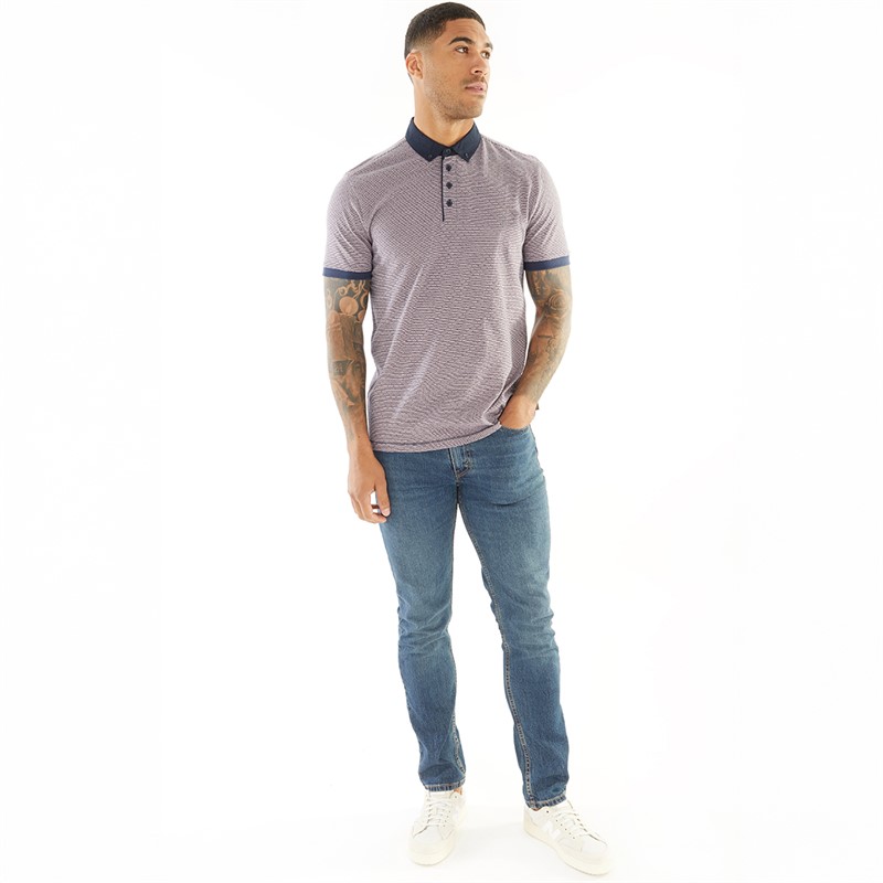 French Connection Mens Stripes Patterned Polo Pink/Marine