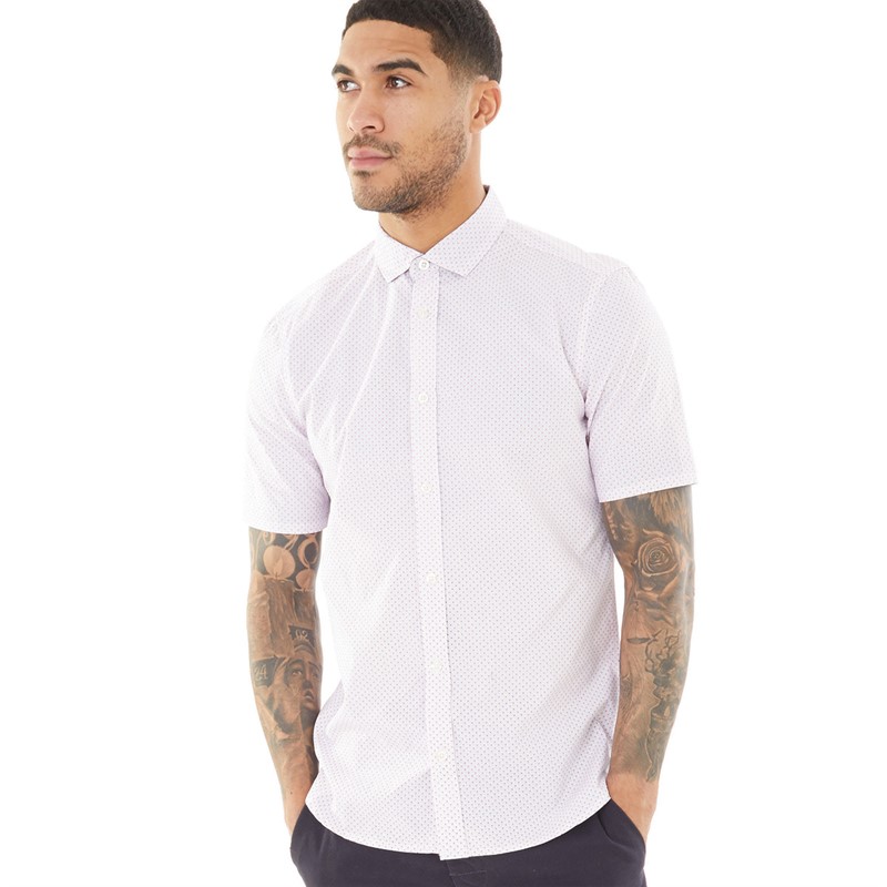 French Connection Mens Patterned Short Sleeve Shirt Ditsy Pink