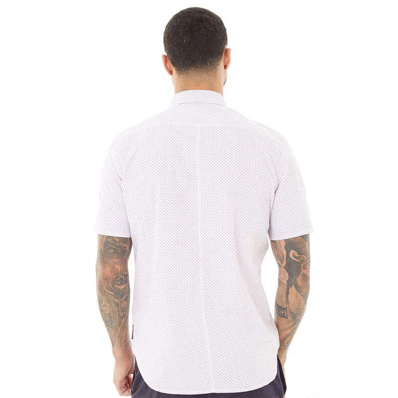 French Connection Mens Patterned Short Sleeve Shirt Ditsy Pink