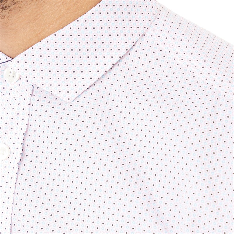 French Connection Mens Patterned Short Sleeve Shirt Ditsy Pink