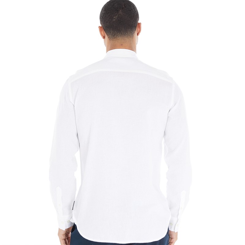 French Connection Mens Long Sleeve Linen Shirt White