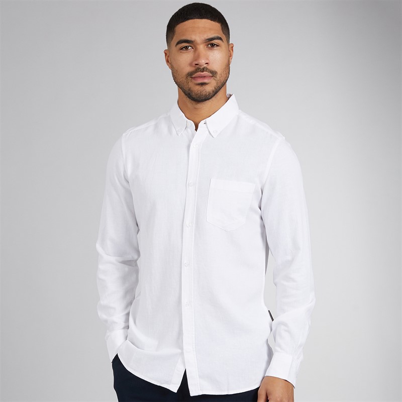 French Connection Mens Long Sleeve Linen Shirt White