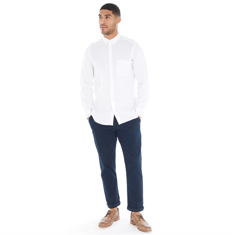 French Connection Mens Long Sleeve Linen Shirt White