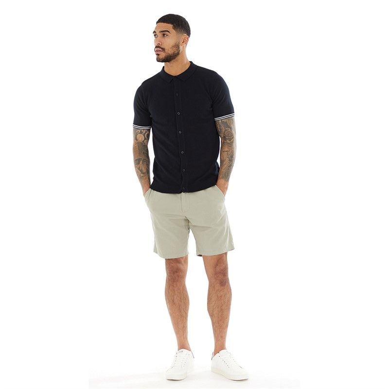 French Connection Mens Short Sleeve Tipped Knitted Shirt Marine/Ecru