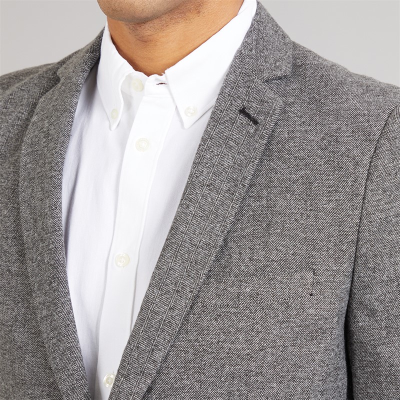 French Connection Mens Herringbone Blazer Grey