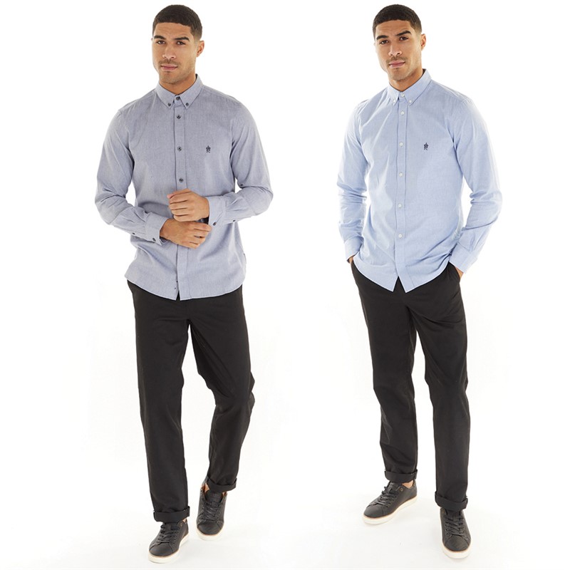 French Connection Mens Two Pack Long Sleeve Oxford Shirts Sky/Marine