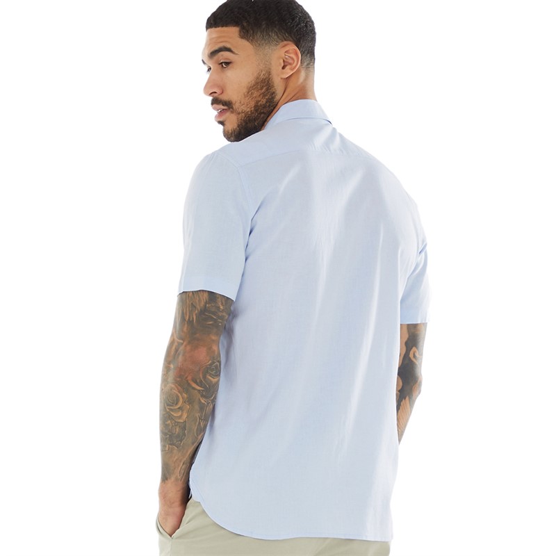 French Connection Mens Short Sleeve Linen Shirt Soft Blue