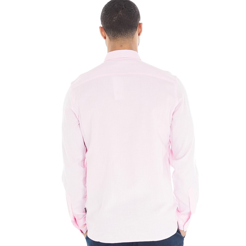 French Connection Mens Long Sleeve Linen Shirt Soft Pink