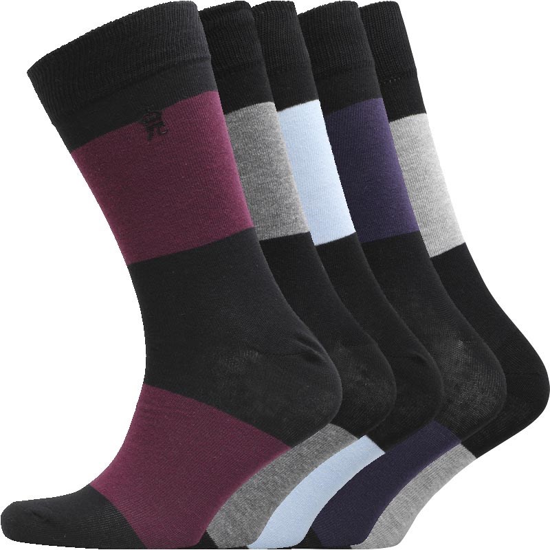 Buy French Connection Mens FC Five Pack Socks Black Stripe