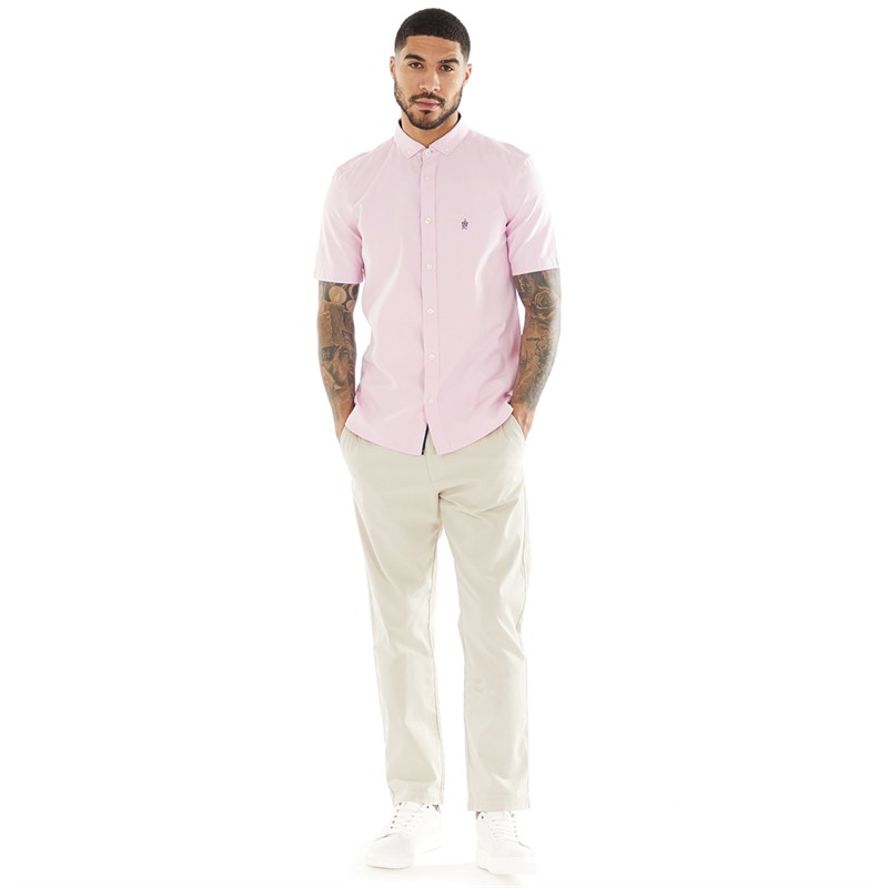 French Connection Mens Short Sleeve Oxford Shirt Pink
