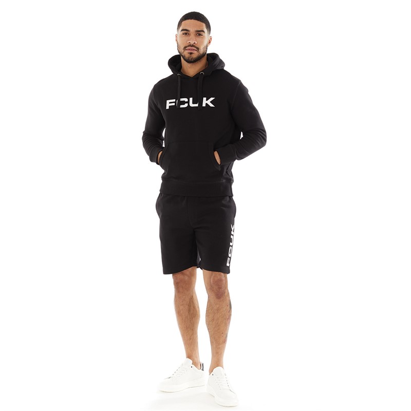 French Connection Mens Fcuk Overhead Hoodie And Short Co-Ord Black/White