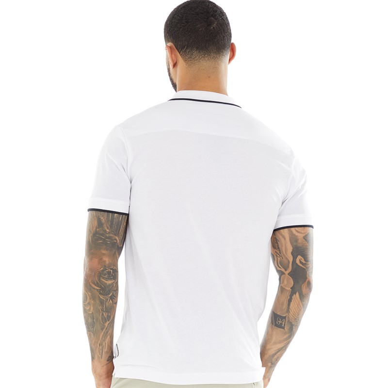 French Connection Mens Jersey Trophy Tipped Polo White/Marine