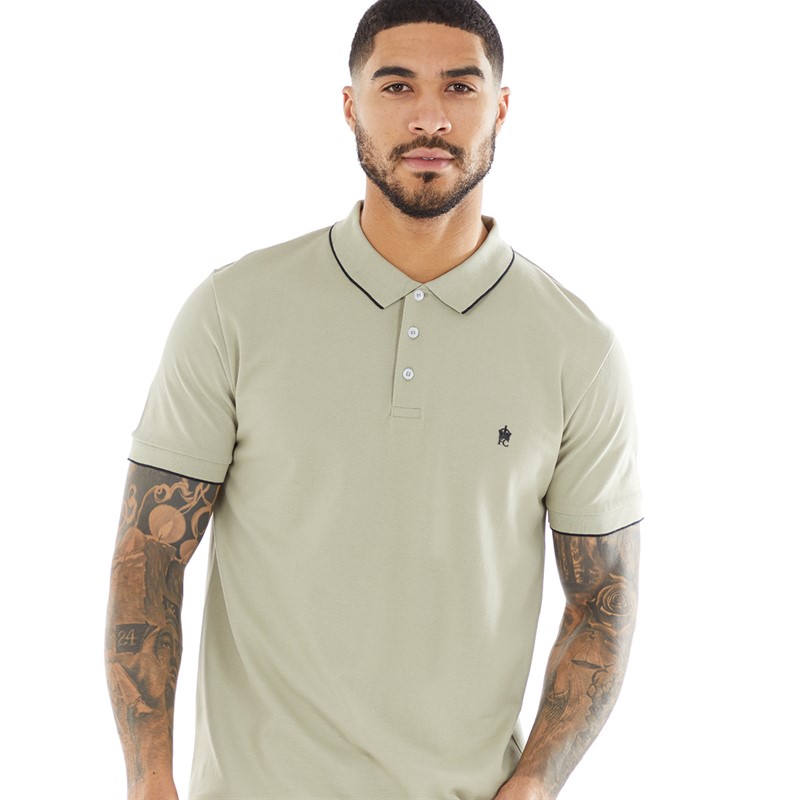 Buy French Connection Mens Tipped Pique Polo New Sage Marine