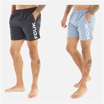 French Connection Mens FCUK Two Pack Swim Shorts Multi 1 - Marine/Light Blue