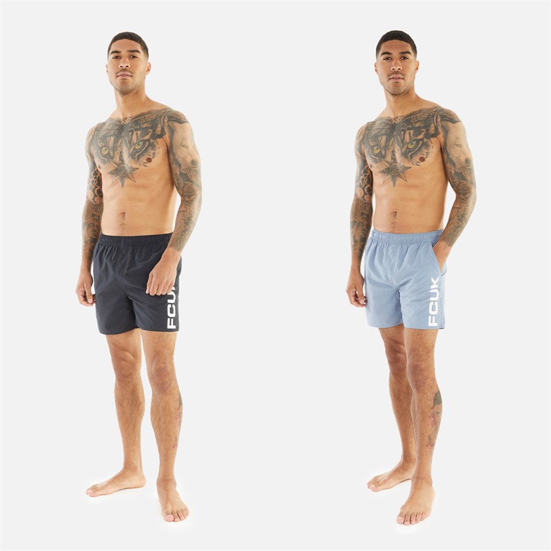 Buy French Connection Mens FCUK Two Pack Swim Shorts Multi 1 Marine Light Blue