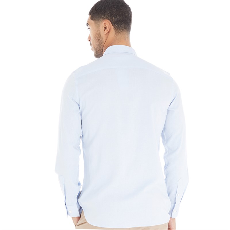 French Connection Mens Long Sleeve Linen Shirt Soft Blue