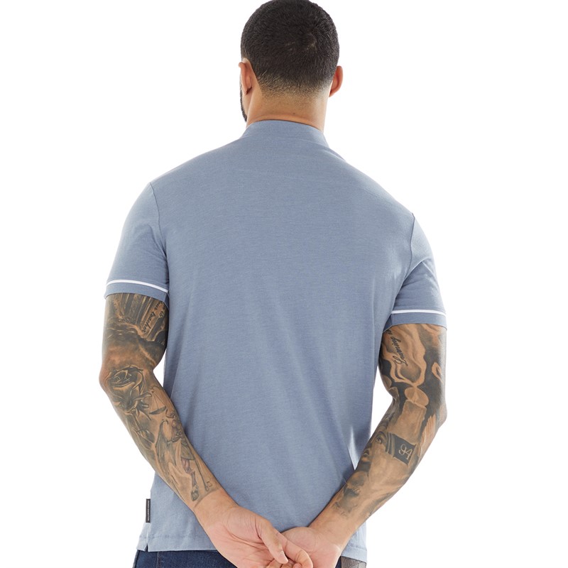 French Connection Mens Piping Polo Light Blue Mel/White