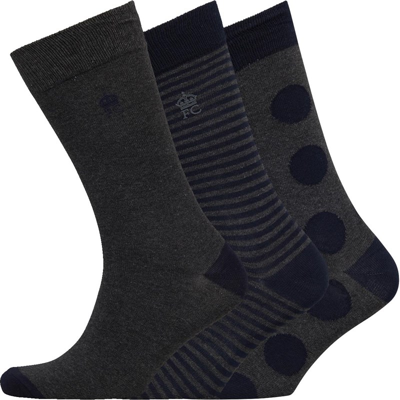 Buy French Connection Mens FC Three Pack Socks Dot Marine/Charcoal Melange
