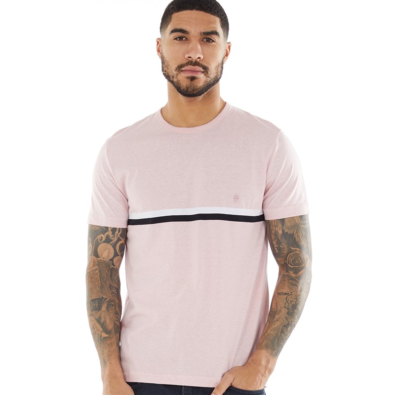 French Connection Mens Two Stripe T-Shirt Pink Mel/White/Marine